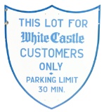 White Castle Hamburgers Shield Shaped Parking Lot Porcelain Sign.