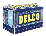 Delco Batteries Die Cut Tin Sign.