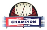 Champion Spark Plugs Light Up Clock Store Display On Original Metal Body.