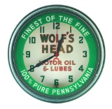 Wolf's Head Neon Motor Oil & Lubes Neon Service Station Clock.
