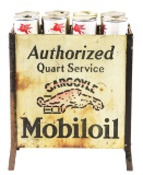 Mobiloil Gargoyle Authorized Quart Service Tin Bottle Rack W/ Quart Cans.