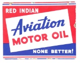 Red Indian Aviation Motor Oil Porcelain Oil Can Rack Sign.