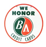 BA Gasoline Credit Cards Honored Porcelain Service Station Sign.