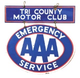 Tri County Motor Club Emergency Service Two Piece Porcelain Sign.