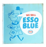 Esso Blue Paraffin Oil Porcelain Flange Sign.