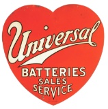 Universal Batteries Sales & Service Die Cut Tin Sign.
