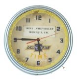 Lackner Neon Clock For Bell Chevrolet.