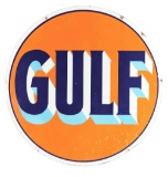 Gulf Gasoline Porcelain Service Station Sign.