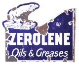 Rare Zerolene Die Cut Porcelain Flange Sign W/ Polar Bear Graphic.