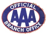 AAA Auto Club Official Branch Office Porcelain Oval Sign.