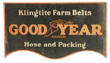 Goodyear Tires Klingtite Farm Belts Tin Flange Sign.