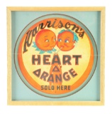 Harrisons Heart O' Orange Sold Here Embossed Tin Sign.