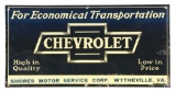 Chevrolet Motor Cars Embossed Tin Sign For Shores Motor Service.