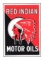 Red Indian Motor Oils Porcelain Sign W/ Self Framed Edge.