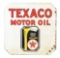 Texaco Motor Oil Porcelain Sign W/ Pouring Can Graphic.