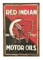 Rare Red Indian Hi Test Motor Oil Tin Sign W/ Original Wood Frame.