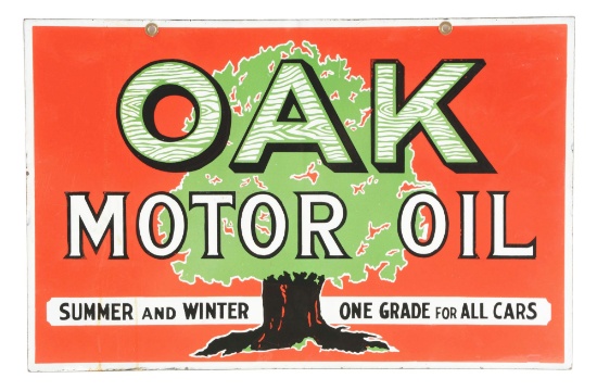 Oak Motor Oil Porcelain Curb Sign.