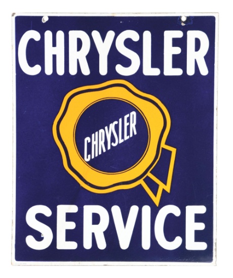 Chrysler Motor Cars Service Porcelain Sign W/ Ribbon Graphic.
