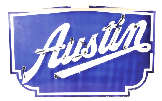 Rare Austin Motor Cars Porcelain Neon Sign On Metal Can.