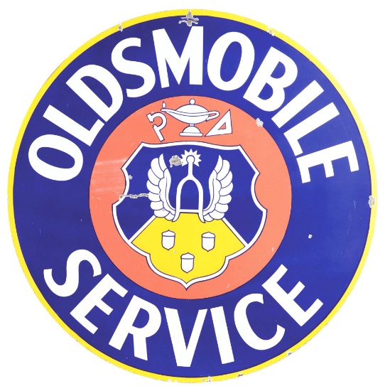 Oldsmobile Motor Cars Service Porcelain Sign W/ Crest Graphic.