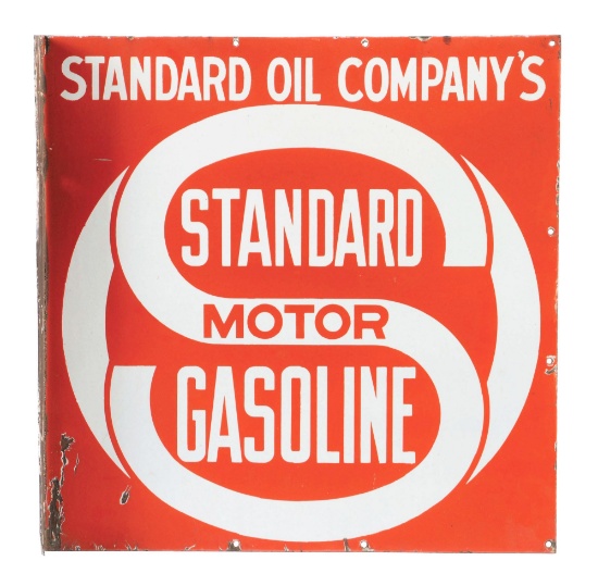 Large Standard Oil Company Motor Gasoline Porcelain Flange Sign.
