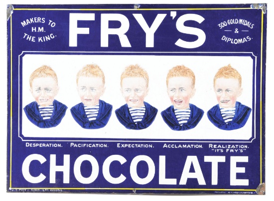 Fry's Chocolate Porcelain Sign W/ Boy Graphic.