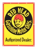 Rare Red Head Gasoline & Motor Oils Porcelain Sign.