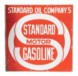 Large Standard Oil Company Motor Gasoline Porcelain Flange Sign.