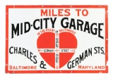 Rare Mid-City Garage Porcelain Mile Marker Sign W/ Heart Graphic.