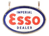 Imperial Esso Gasoline Dealer Porcelain Sign W/ Original Metal Hanging Ring.