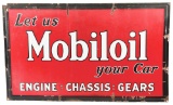 Mobiloil Motor Oil Porcelain Service Station Sign W/ Self Framed Edge.