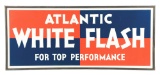 Outstanding Atlantic White Flash Gasoline New Old Stock Tin Sign W/ Original Wood Frame.