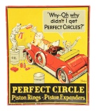 Perfect Circle Piston Rings Embossed Tin Sign W/ Oil Hog Graphic.
