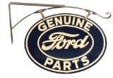 Ford Genuine Parts Tin Oval Sign W/ Smaltz Painted Lettering On Hanging Iron Bracket.