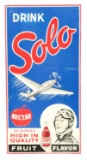Drink Solo Embossed Tin Sign W/ Airplane & Pilot Graphics.