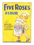 Rare Five Roses Flour Embossed Tin Sign W/ Girl & Flour Sack Graphic.