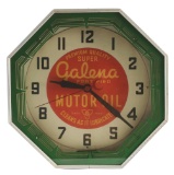 Galena Fortified Motor Oils Neon Advertising Clock.