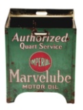 Imperial Marvelube Motor Oil Service Station Bottle Rack W/ Quart Cans & Glass Oil Bottles.