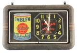 Emblem Motor Oil Glass Face Neon Store Display Clock W/ Metal Body.