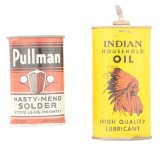 Lot Of 2: Indian Household Oil Handy Oiler Can & Pullman Solder Can.