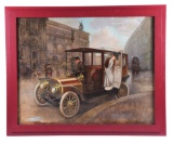 Large Painting of Early Automobile.