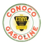 Conoco Ethyl Gasoline Porcelain Curb Sign.