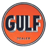 Gulf Gasoline Dealer Porcelain Service Station Sign.