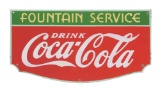 Drink Coca Cola Fountain Service Die Cut Porcelain Sign.