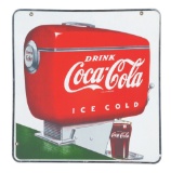 Outstanding Drink Coca Cola Porcelain Sign W/ Dispenser Graphics.