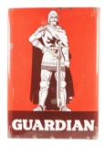 Rare Guardian Gasoline & Motor Oil Porcelain Sign W/ Bullnose Edges & Knight Graphic.