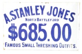 A. Stanley Jones Threshing Outfits Porcelain Flange Sign.