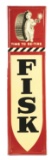 Fisk Tires Embossed Tin Service Station Sign W/ Boy Graphic.