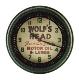 Wolf's Head Motor Oil & Lubes Neon Products Spinner Clock.