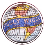 Piggly Wiggly Leaded Stained Glass Light Up Globe Store Display On Metal Can.